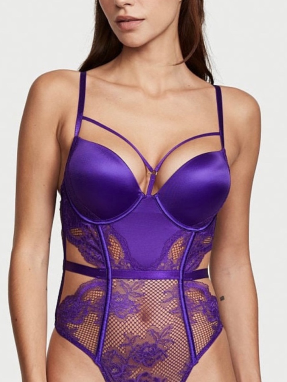 Victoria's Secret Strappy Purple Lace & Satin Bodysuit